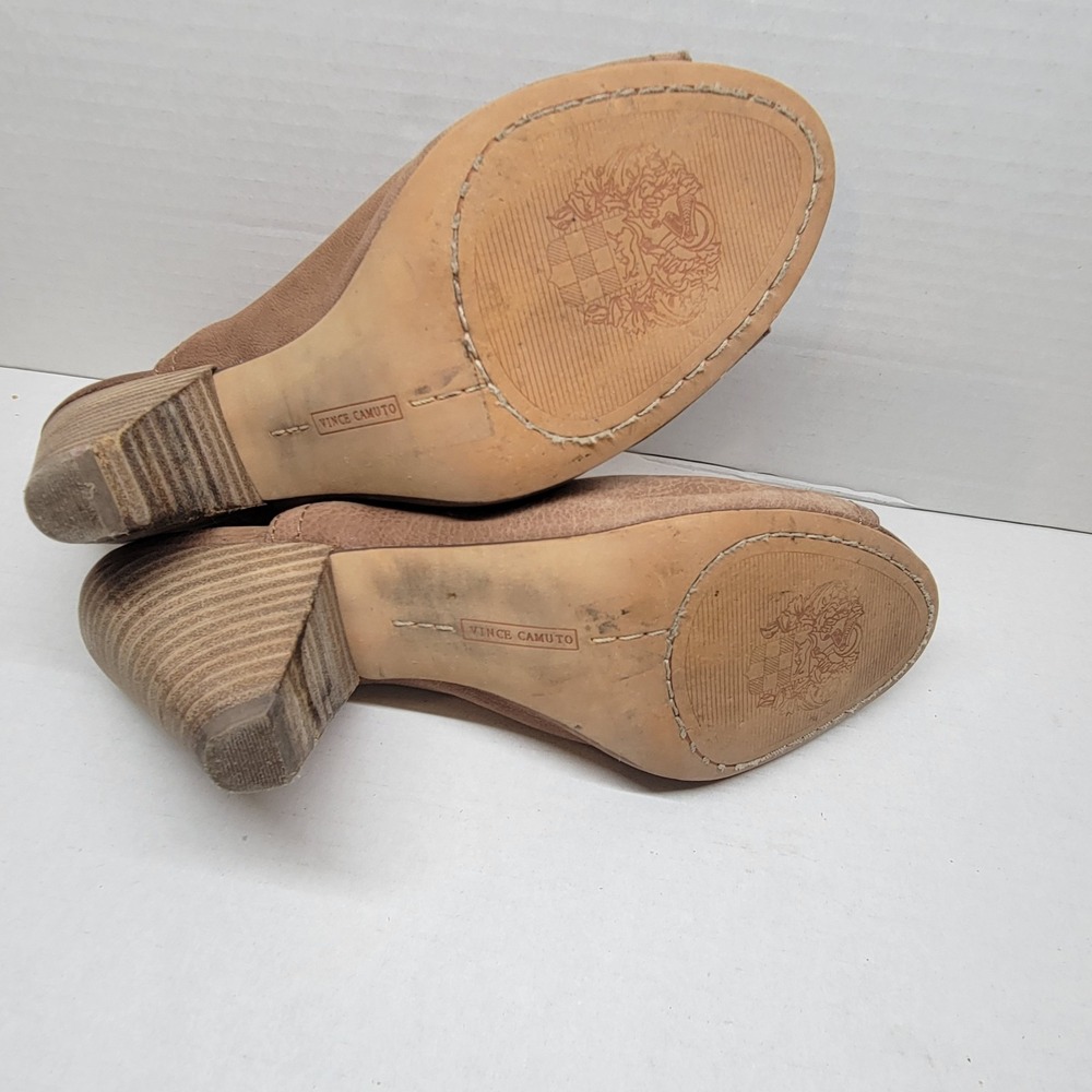 Vince Camuto Peep Toe Booties Brown Leather Slingback Heel Size 8M - Picture 9 of 11
